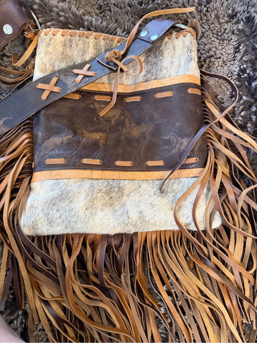 Fringed Western Crossbody Bag in Brown and Tan